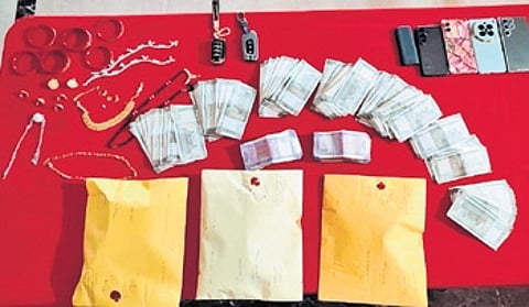 Police arrested three persons and seized 555 gm brown sugar from them