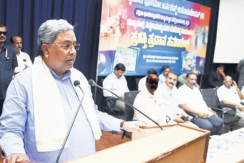 Chief Minister Siddaramaiah speaks during the distribution of the CM Cup awards to photo journalists in Mysuru on Saturday
