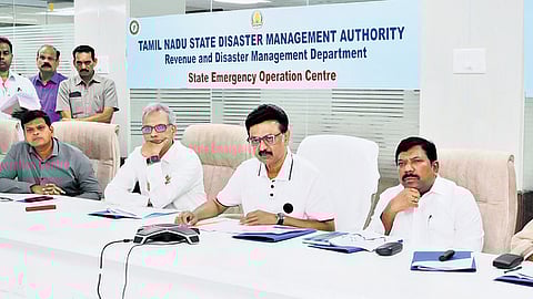 Chief Minister M K Stalin at a review meeting held with collectors through video conference, in Chennai on Sunday