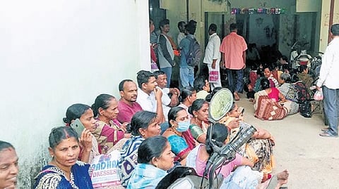 The outsourced staff staging a protest inside the MKG MCH on Saturday.