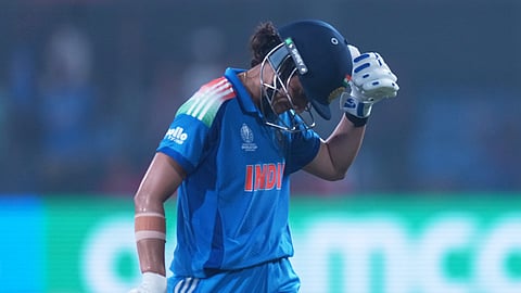 Smriti Mandhana reacts after her wicket against England