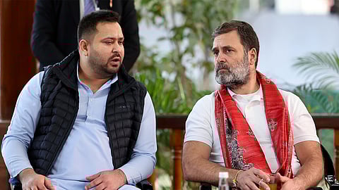 RJD leader Tejashwi Yadav with Congress leader Rahul Gandhi.