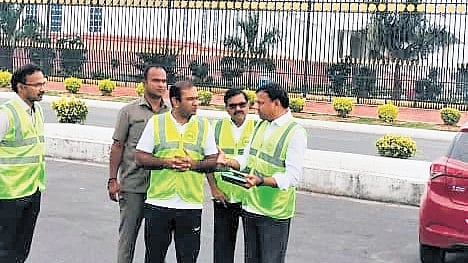 TGSPDCL CMD Director Musharraf Faruqui inspects the parking area at Telangana Secretariat on Tuesday