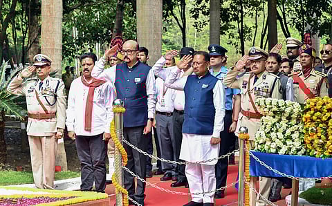 Chhattisgarh Chief Minister Vishnu Deo Sai with Governor of Chhattisgarh Ramen Deka and others pays tribute to martyrs on Police Commemoration Day.