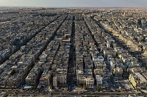 A general view shows the Sheikh Maqsoud neighborhood of Aleppo, Syria, Tuesday, Oct. 7, 2025.