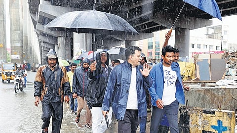 Deputy CM Udhayanidhi Stalin during his visit to rain-hit areas.