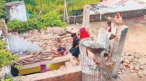 Pintu’s house damaged in firecracker explosion at Kaithada in Khallikote.