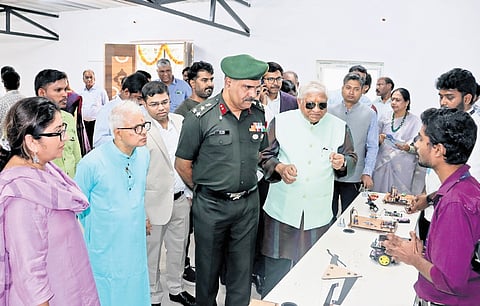 SCB officials interact with students during the inauguration of the CV Raman Science Centre in Secunderabad on Wednesday