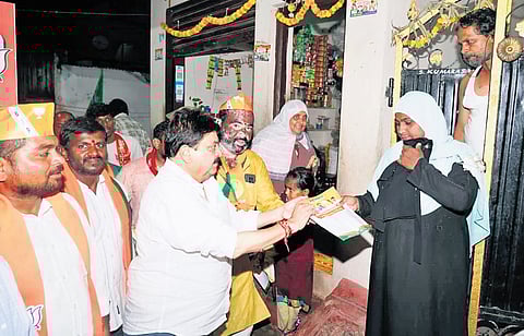 BJP state president N Ramchander Rao campaigns for party candidate Lankala Deepak Reddy in the Jubilee Hills segment on Thursday.