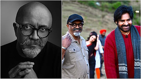 Ravi K Chandran (L) with Pawan Kalyan on OG sets (R)