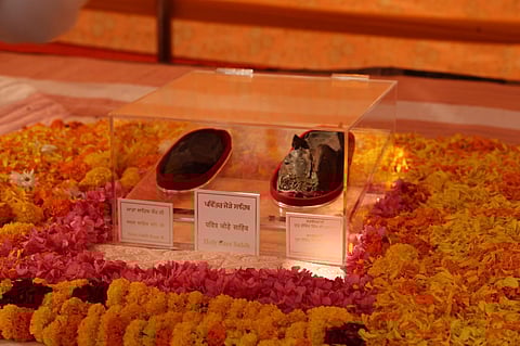 The Jore Sahib, comprising two pieces of footwear—one measuring 11 inches by 3.5 inches, believed to belong to Guru Gobind Singh, and the other 9 inches by 3 inches, belonging to Mata Sahib Kaur—will now travel on a 10-day yatra spanning about 1,500 kilometers.