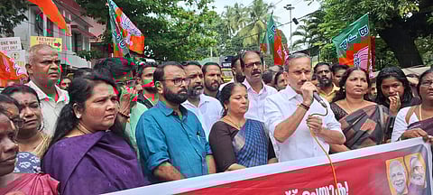 BJP leader M T Ramesh inaugurated the protest march against Devaswom Board irregularities in Guruvayur on Thursday.
