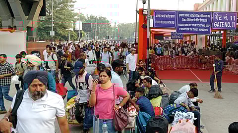 Huge crowd at New Delhi Rail Station for Chhat Puja on Wednesday.