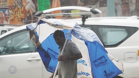 Rain lashed Madurai on Wednesday evening.