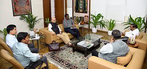 CS K Vijayanand during meeting with NITI Aayog CEO BVR Subrahmanyam on Thursday.