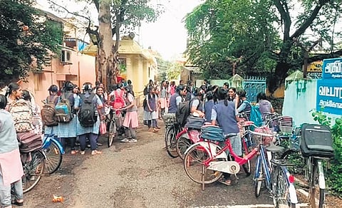 The students were sent home on Friday morning after the entrance to the school was waterlogged.