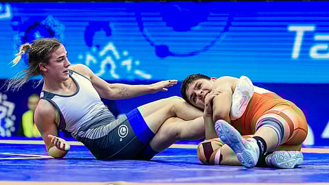 Hansika Lamba (R) in action during the U23 World Championships in Serbia