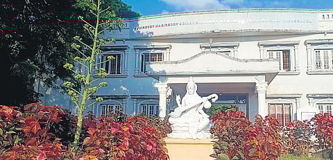 (Top) Students take part in the assembly at the Narasapuram Zilla Parishad High School (above) in Dummagudem mandal, Bhadradri Kothagudem district.