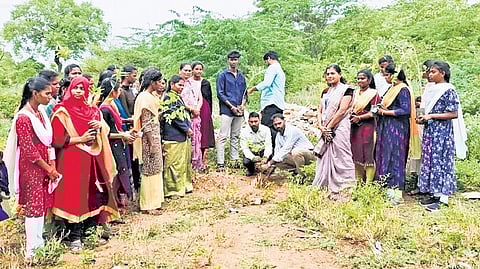 Students and youths planting saplings in Perambalur