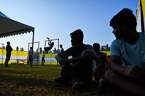 In this image from November 2025, candidates are seen taking part in Army Recruitment Rally under Agnipath scheme in Odisha's Bhubaneswar.