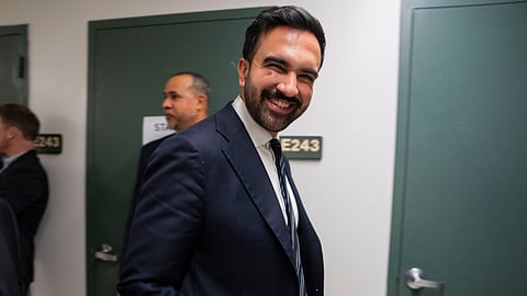 Democratic candidate Zohran Mamdani smiles before the second New York City mayoral debate at LaGuardia Community College in the Queens borough of New York, Wednesday, Oct. 22, 2025.