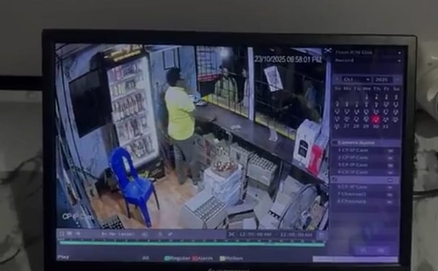 CCTV footage of the biker Shiva Shankar along with his friend Yerriswami purchasing liquor in a local liquor shop at Lakshmipuram near Chinnatekuru village on Friday evening before riding the bike.