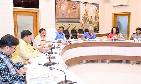 Chief Minister Mohan Majhi chairing cabinet meeting in Lokseva Bhavan on Saturday.