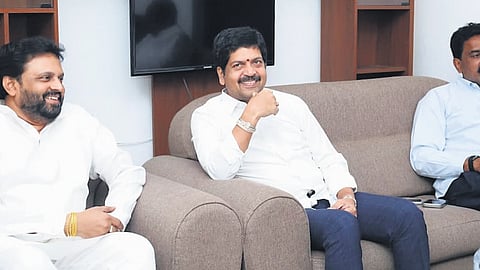 Excise Minister Kollu Ravindra at a coordination meeting of public representative from unified Krishna district in Vijayawada on Saturday.