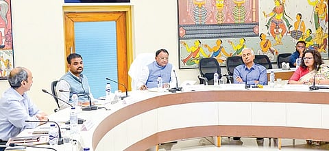 Chief Minister Mohan Charan Majhi chairing the high-level clearance authority meeting at Lok Seva Bhawan, on Saturday.