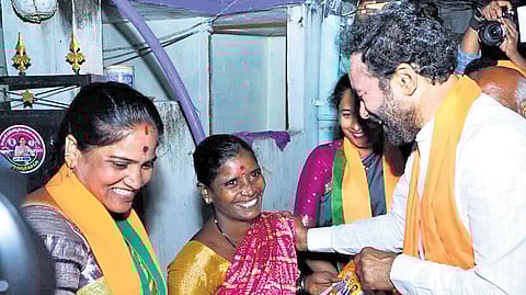 Union minister G Kishan Reddy campaigns for BJP candidate Lankala Deepak Reddy in Erragadda.