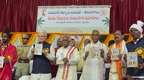 Governor Jishnu Dev Varma releases Shobath Kadi, a Gondi translation of the Sundarakanda on Sunday.