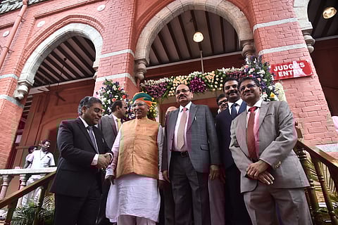 Justice Surya Kant, along with Union Minister (in charge) of Law and Justice Arjun Ram Meghwal and Justices MM Sundresh and R Mahadevan, were present at the inaugural ceremony of the renovated old Madras Law College in Chennai.