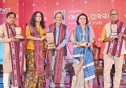 Author Devdas Chhotray was conferred with Sarala Puraskar, while Odissi guru Ramahari Das and artist Baladev Maharatha receive Ila-Bansidhar Panda Kala Samman.