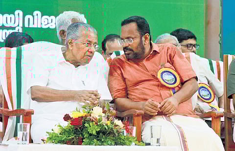 CM Pinarayi Vijayan with Revenue Minister K Rajan during the inauguration of Puthur zoo in Thrissur on Tuesday.