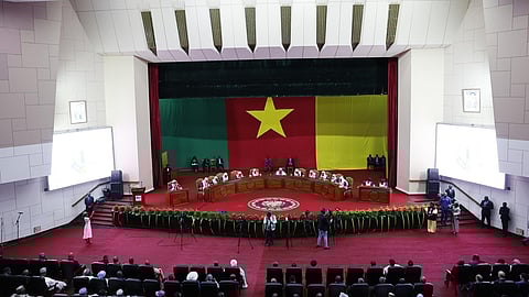 Clement Atangana, President of constitutional council, confirms Monday, October. 27, 2025 in Yaounde, Cameroon, that incumbent President Paul Biya has won the election, holding on to a position he has held since 1982.