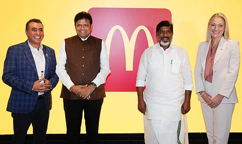 Deputy Chief Minister Mallu Bhatti Vikramarka along with IT minister D Sridhar Babu, at the inauguration of the McDonald's Global Office in Hyderabad