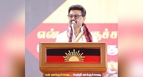 Chief Minister MK Stalin addressing party workers in Mahabalipuram on Tuesday.