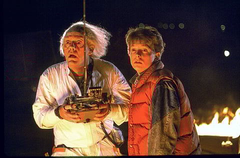 This image released by Universal Pictures shows Christopher Lloyd, left, and Michael J. Fox in a scene from the 1985 film "Back to the Future."