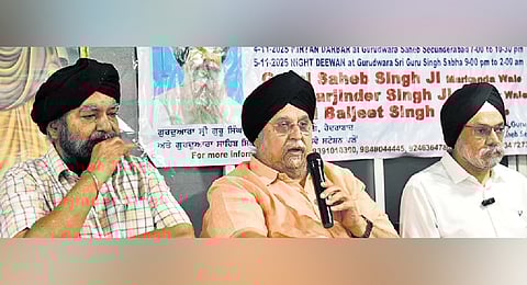 Members of the Sikh community speak about the 556th Prakash Utsav of Guru Nanak Devji on Tuesday in Hyderabad