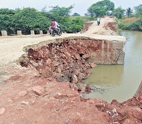 Bennihalla bridge in a dilapidated condition in Gadag district.