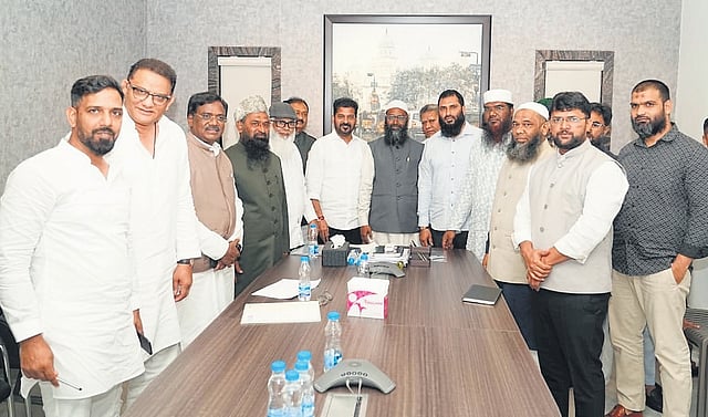 Representatives of various minority associations meet Chief Minister A Revanth Reddy in Hyderabad on Wednesday. Cricketer-turned-politician Mohammad Azharuddin and Advisor to the Government Mohammed Ali Shabbir are also seen.