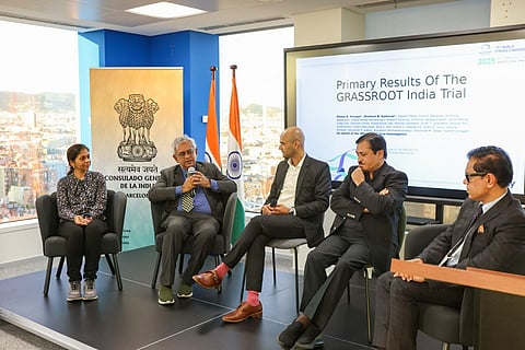 Dr Sunil Narayanan, Jipmer, discussing with medical experts in Barcelona.