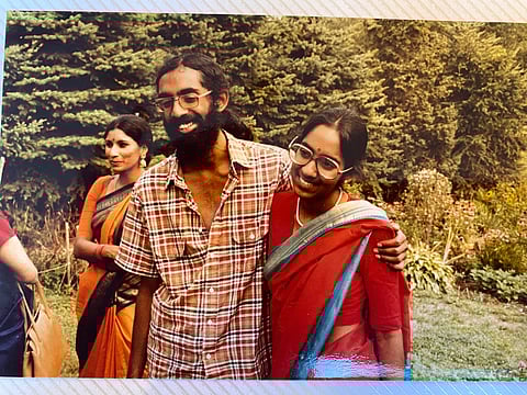 Subramanyam Vedam and his sister Saraswathi Vedam at their parents' wedding anniversary party at State College, Pa., in August 1981. (Photo | Saraswathi Vedam via AP)
