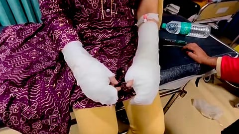 The father poured a chemical on his daughter’s hand and bag near Ashok Vihar and escaped on a motorcycle.