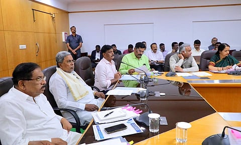 A meeting at the Vidhana Soudha under the chairmanship of Chief Minister Siddaramaiah on the issues related to the implementation of internal reservation for Scheduled Castes.
