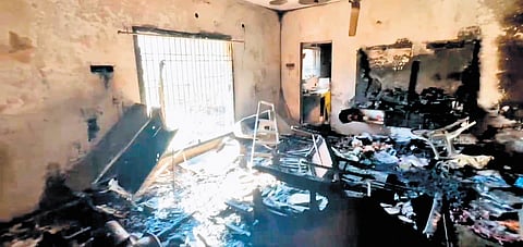 The fire is suspected to have been caused by an electrical short circuit in the living room; Sashi Bala (left) died of suffocation in the fire