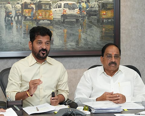 Chief Minister A Revanth Reddy along with Thummala Nageswara Rao holds a review meeting on floods at CM's residence in Hyderabad.