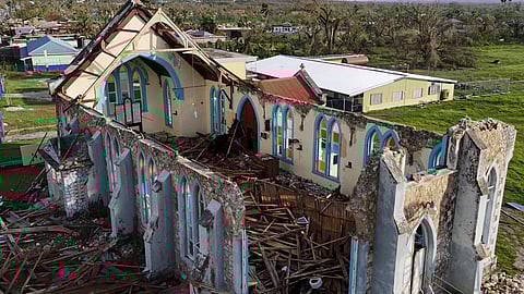 The church of Lacovia Tombstone, Jamaica, sits damaged in the aftermath of Hurricane Melissa, Wednesday, Oct. 29, 2025.