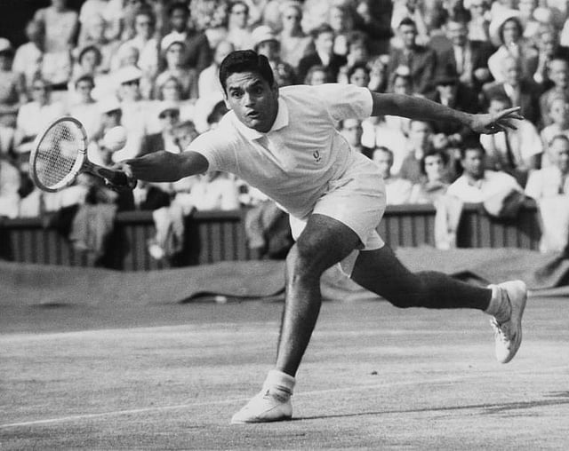 Tennis legend Ramanathan Krishnan at a match at Wimbledon in the 1960s