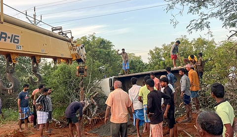 Three migrant workers died and two others injured in a road accident near Thennilai in Karur district on Saturday: